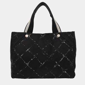 Pre Owned Chanel Black Nylon Travel Line Tote Handbag