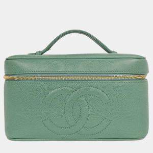 Pre Owned Chanel Green Calfskin Vanity Handbag