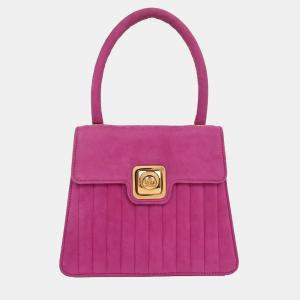 Pre Owned Chanel Pink Suede Mademoiselle Top Handle Handbag