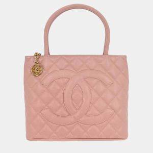 Pre Owned Chanel Pink Calfskin Medallion Tote Handbag
