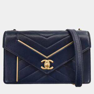 Chanel Navy Lambskin Chevron Shoulder Bag