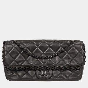 Pre Owned Chanel Gray Calfskin Luxury Line Chain Shoulder Bag