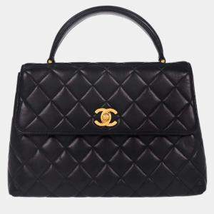Pre Owned Chanel Navy Lambskin Top Handle Handbag