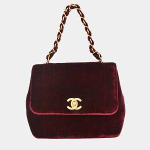 Pre Owned Chanel Bordeaux Velvet Mademoiselle Chain Handbag