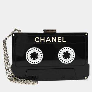 مملوكة مسبقًا Chanel Black Acrylic Cassette Tape Clutch Bag