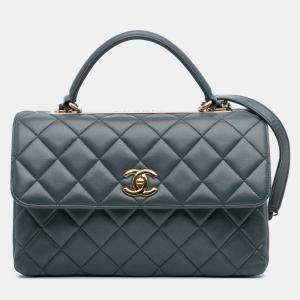 Pre Owned Chanel Grey Medium Lambskin Trendy CC Top Handle Bag