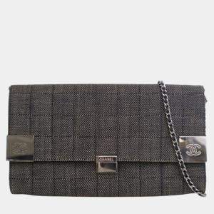 Pre Owned Chanel Grey CC Choco Bar Denim Chain Flap