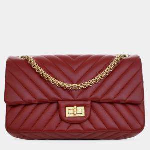 Pre Owned Chanel Red Reissue 2.55 Chevron Aged Calfskin Double Flap 225