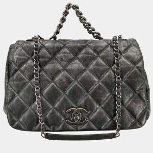 Pre Owned Chanel Gray Calfskin Pondichery Flap 2way Handbag