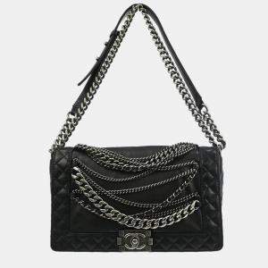 Pre Owned Boy Reverso Chanel Black Lambskin Medium Shoulder Bag