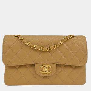 Chanel Beige Calfskin Small Classic Double Flap Shoulder Bag