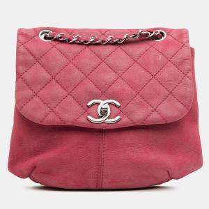 Pre Owned Chanel Pink Mini Quilted Nubuck Trianon Messenger Flap
