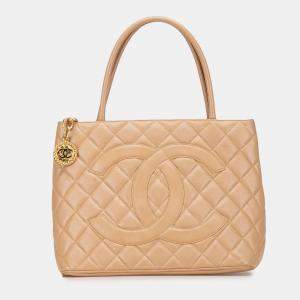 Pre Owned Chanel Beige Caviar Medallion Tote