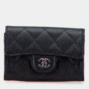 Pre Owned Chanel CC Quilted Caviar Flap Card Holder Wallet
