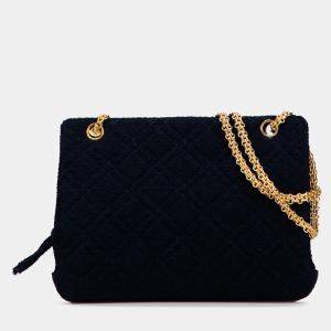 Pre Owned Chanel Blue Quilted Terry Cloth Frame Bag