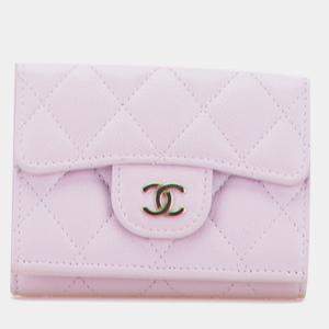 Pre Owned Chanel Pink CC Quilted Caviar Compact Flap Wallet