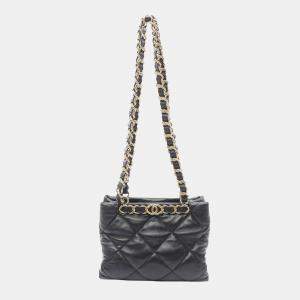 Pre Owned Chanel Black CC Quilted Lambskin Chain Shopping Bag