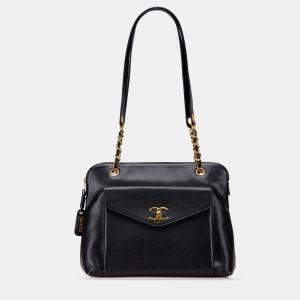 Chanel Black Caviar Front Pocket Chain Tote