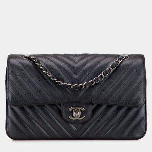 Pre Owned Chanel Medium Classic Chevron Caviar Double Flap