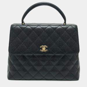 Pre Owned Chanel Coco Mark Cc Matelasse Quilted Tote Bag In Caviar Leather  Black