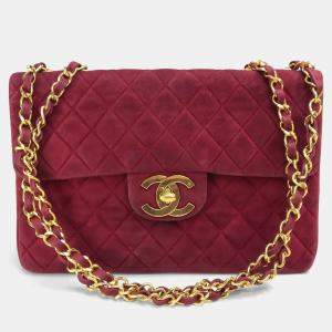 Pre Owned Chanel CC Coco Mark Deca Matelasse Bordeaux Suede 34 Double Chain Shoulder Bag