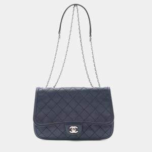 Pre Owned Chanel Wild Stitch Navy Leather Shoulder Bag 
