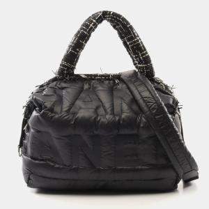 Pre Owned Chanel Doudonne Coconage Tote Bag Nylon Leather Fabric Black