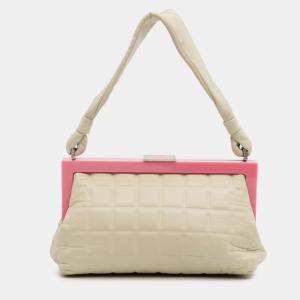 Pre Owned Chanel Cream Chocolate Bar Lambskin Frame Bag