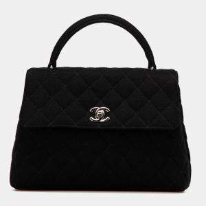 Pre Owned Chanel Black CC Quilted Jersey Kelly Top Handle Bag
