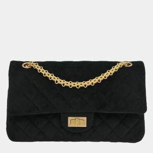 Pre Owned Chanel Black Suede 2.55 Small Classic Double Flap Shoulder Bag
