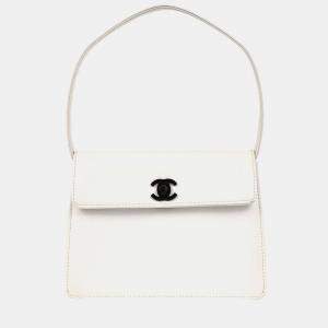 Pre Owned Chanel White Calfskin Handbag