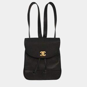 Pre Owned Chanel Black Calfskin Triple CC Backpack