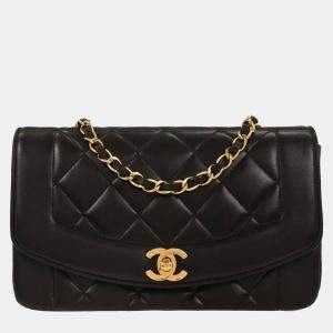 Pre Owned Chanel Black Lambskin Small Diana Shoulder Bag