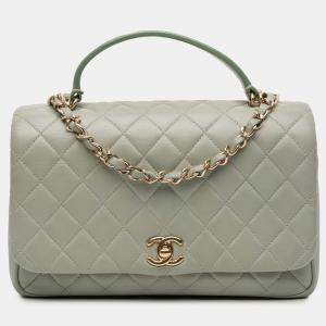 Pre Owned Chanel Green Small Quilted Lambskin Citizen Chic Flap