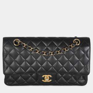 Pre Owned Chanel Black Quilted Caviar Medium Classic Double Flap Bag