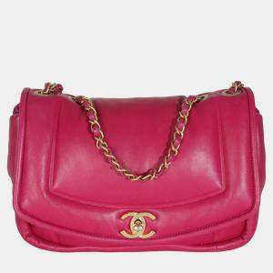 Pre Owned Chanel Dark Pink Lambskin Medium Simply Flap Bag