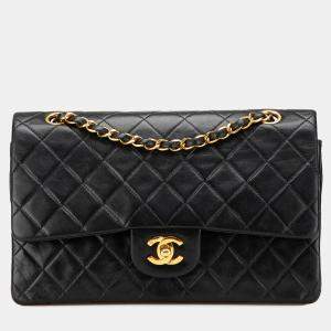 Pre Owned Chanel Black Medium Classic Lambskin Double Flap