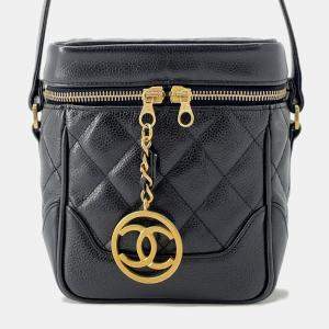 Pre Owned Chanel Matelasse Black Caviar Leather Chain Vanity Bag