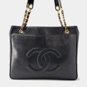 Pre Owned Chanel Cc Logo Chaintote Bag Black Lambskin