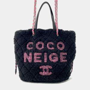 Pre Owned Chanel Coco Neige Tote Bag Black Pile Leather