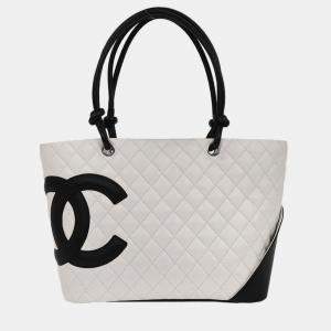 Pre Owned Chanel White Calfskin Cambon Ligne Tote Handbag