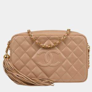 Pre Owned Chanel Beige Lambskin Camera Bag Small