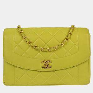 Pre Owned Chanel Light Green Lambskin Medium Diana Shoulder Bag