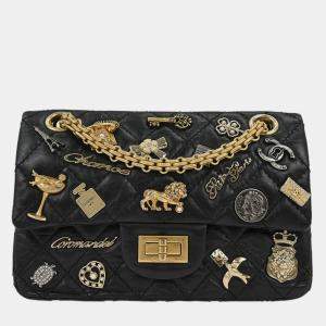 Pre Owned Chanel Black Calfskin Icon 2.55 Double Flap Shoulder Bag