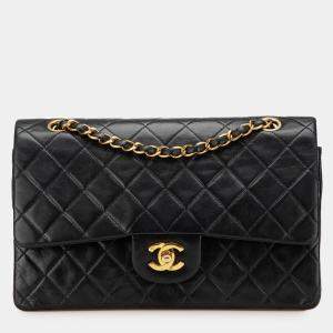 Pre Owned Chanel Black Medium Classic Lambskin Double Flap