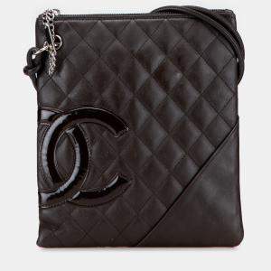 Pre Owned Chanel Black Quilted Lambskin Cambon Ligne Flat Crossbody