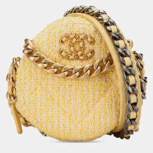Pre Owned Chanel Yellow Tweed 19 Round Clutch with Chain