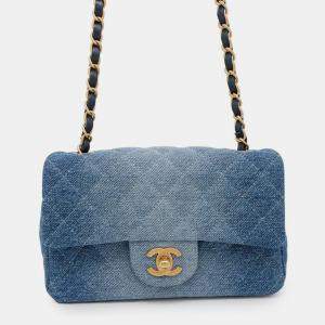 Pre Owned Chanel Flap Gradient Denim Blue Shoulder Bags