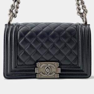 Pre Owned Chanel Boy Black Calfskin Shoulder Bag