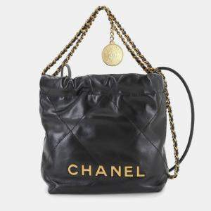 Pre Owned Chanel 22 Black Leather Shoulder Bag